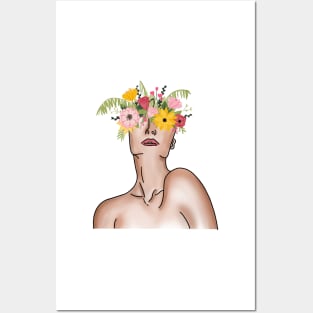 Minimalist Flowers Coming Out of Head Color Posters and Art